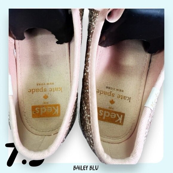 Keds Kate Spade Rose Gold Pink Peach Glitter Sneaker Shoe 7.5 - Picture 7 of 9